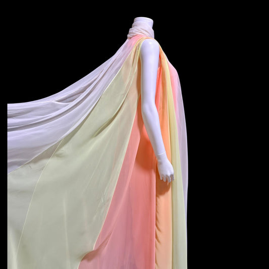 TRAVILLA vintage evening dress gown, 1960s Sorbet Chiffon Cape Dress