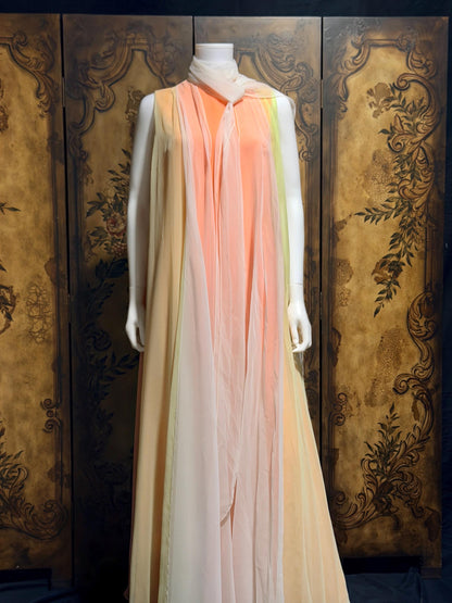 TRAVILLA vintage evening dress gown, 1960s Sorbet Chiffon Cape Dress