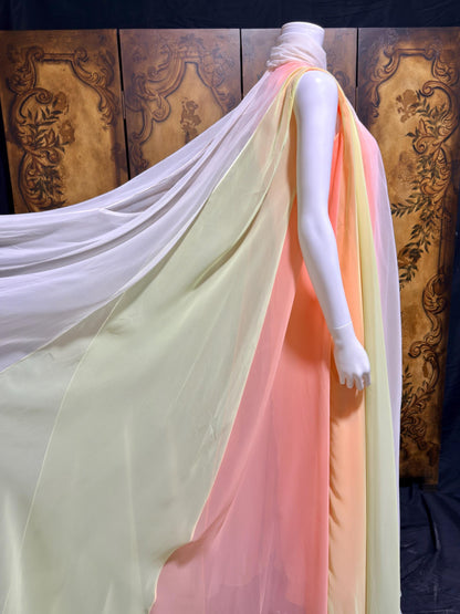 TRAVILLA vintage evening dress gown, 1960s Sorbet Chiffon Cape Dress
