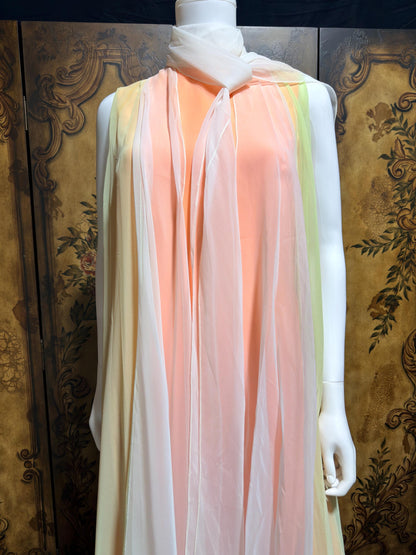 TRAVILLA vintage evening dress gown, 1960s Sorbet Chiffon Cape Dress