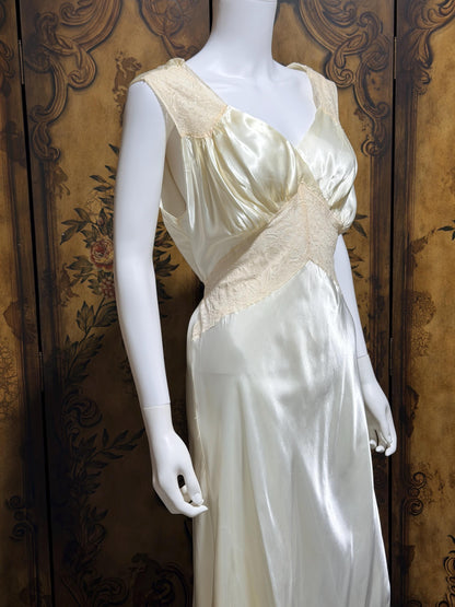 DuBARRY Vintage 1930s nightgown slip Dress, Pearl Bias Cut Shiny Lingerie Dress