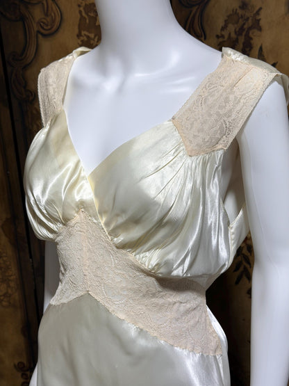 DuBARRY Vintage 1930s nightgown slip Dress, Pearl Bias Cut Shiny Lingerie Dress