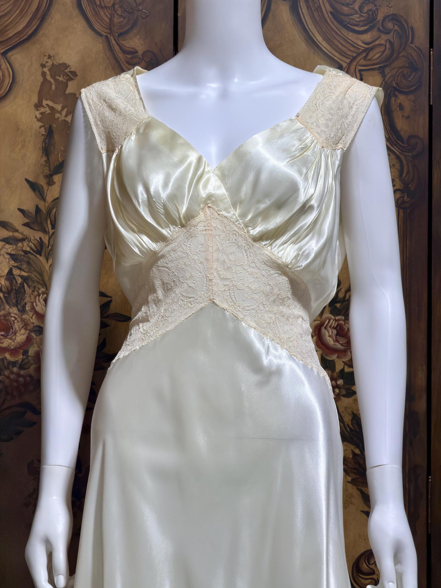 DuBARRY Vintage 1930s nightgown slip Dress, Pearl Bias Cut Shiny Lingerie Dress