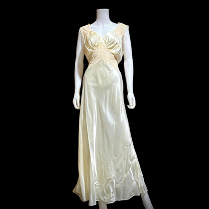 DuBARRY Vintage 1930s nightgown slip Dress, Pearl Bias Cut Shiny Lingerie Dress