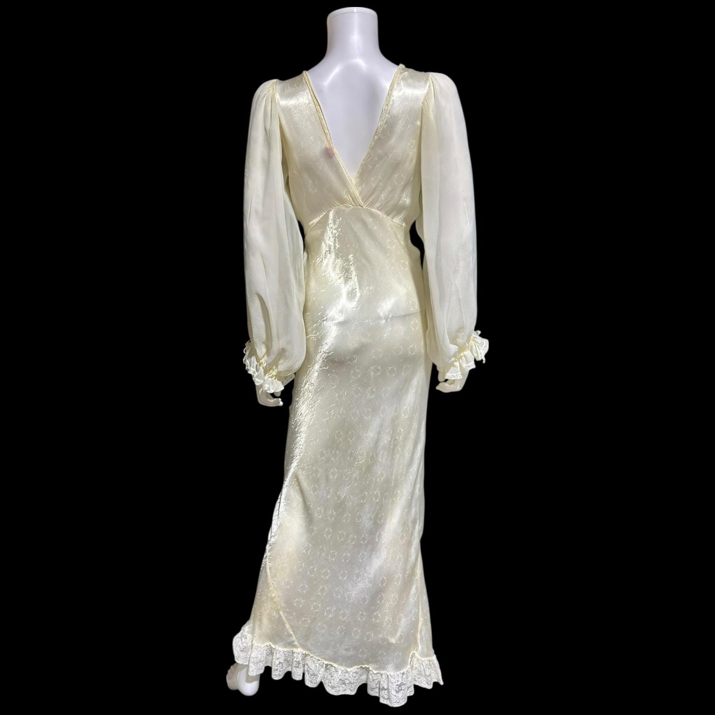 FEMICRAFT vintage 1930s nightgown dress, shimmering pearly white liquid satin sheath lingerie gown