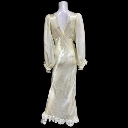 FEMICRAFT vintage 1930s nightgown dress, shimmering pearly white liquid satin sheath lingerie gown