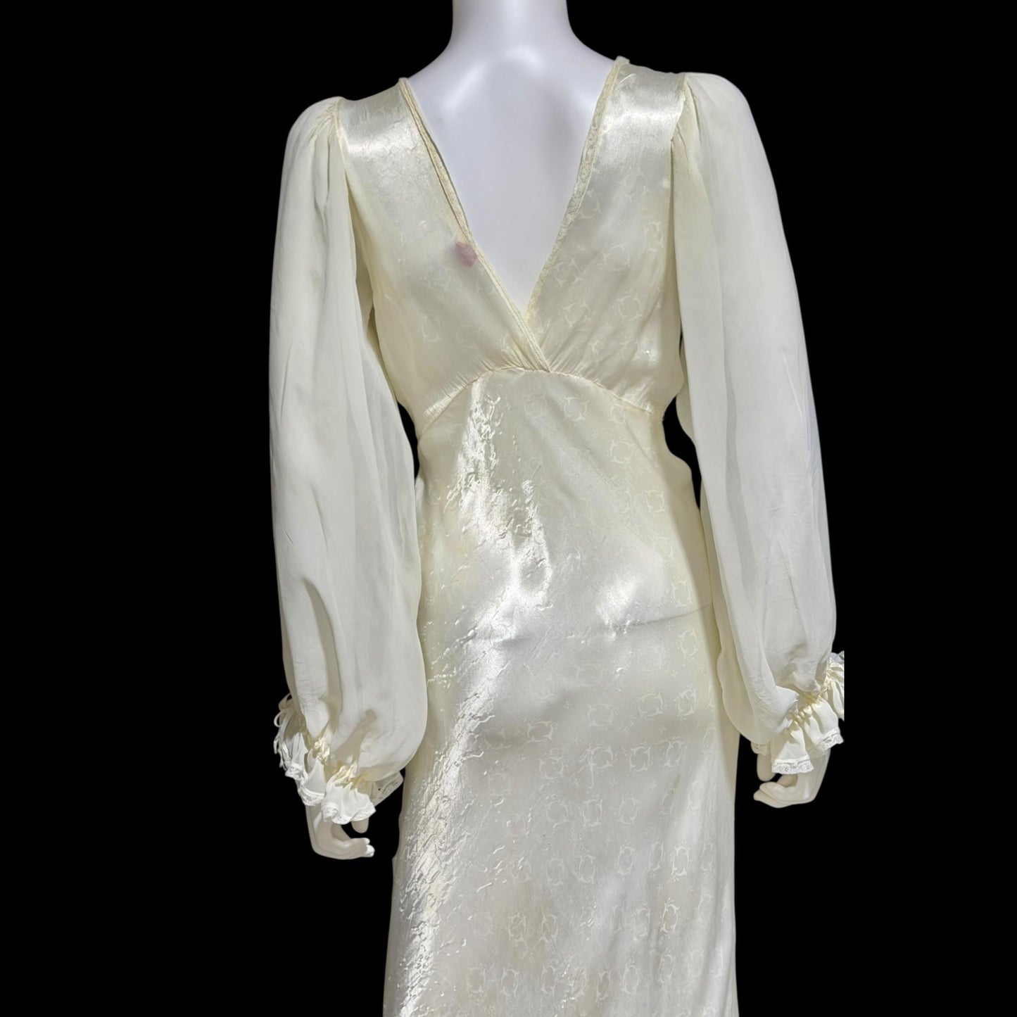 FEMICRAFT vintage 1930s nightgown dress, shimmering pearly white liquid satin sheath lingerie gown