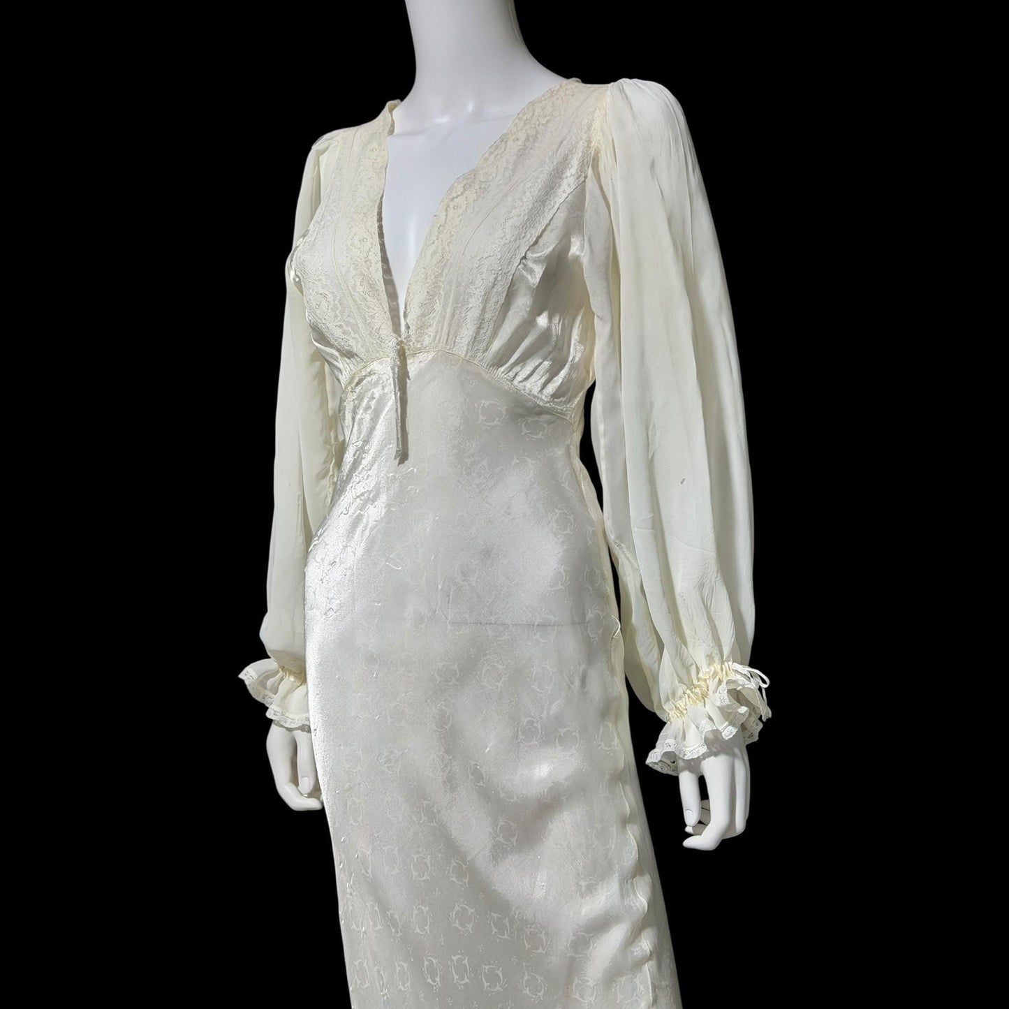 FEMICRAFT vintage 1930s nightgown dress, shimmering pearly white liquid satin sheath lingerie gown