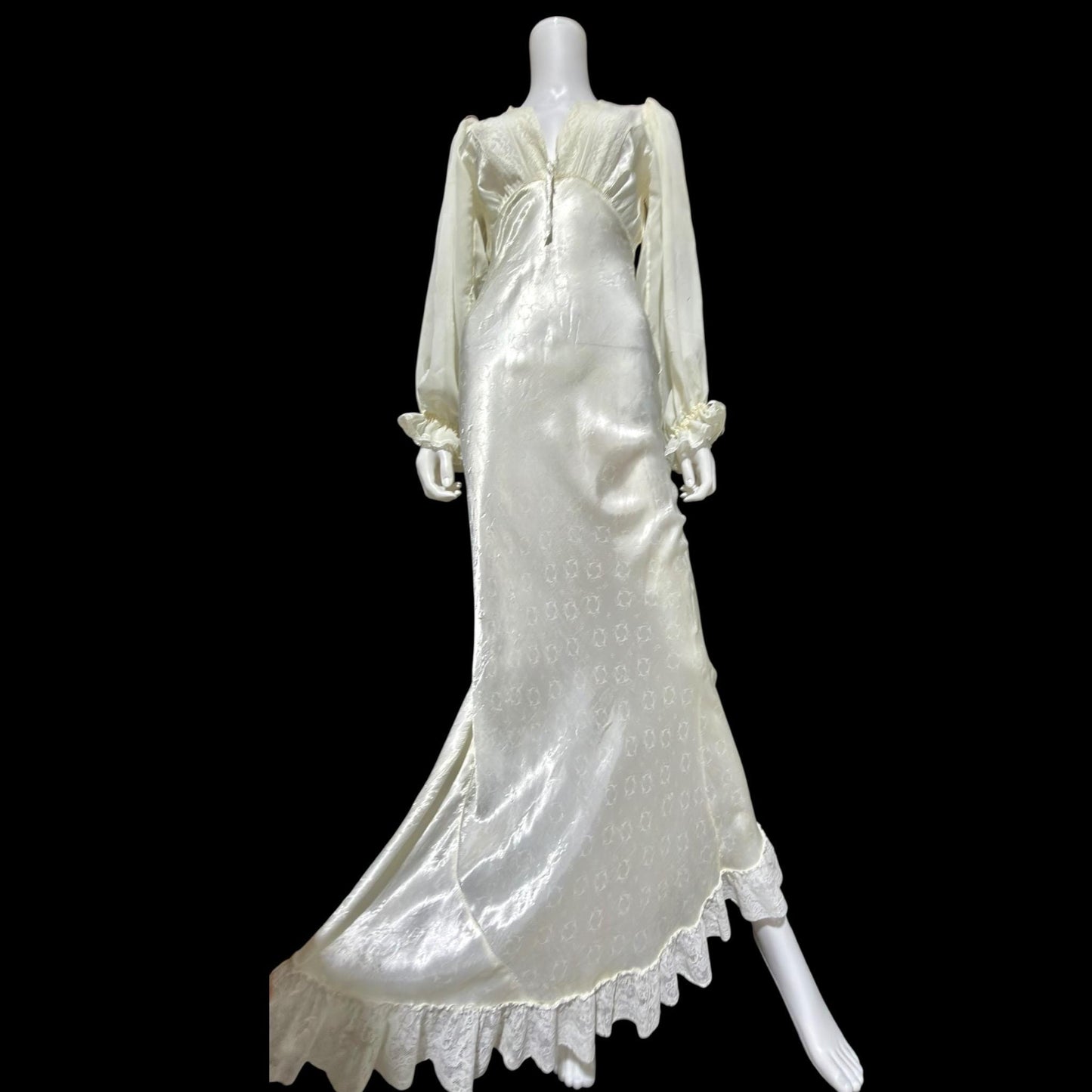 FEMICRAFT vintage 1930s nightgown dress, shimmering pearly white liquid satin sheath lingerie gown