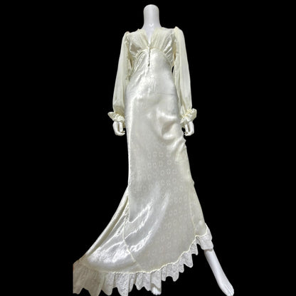 FEMICRAFT vintage 1930s nightgown dress, shimmering pearly white liquid satin sheath lingerie gown
