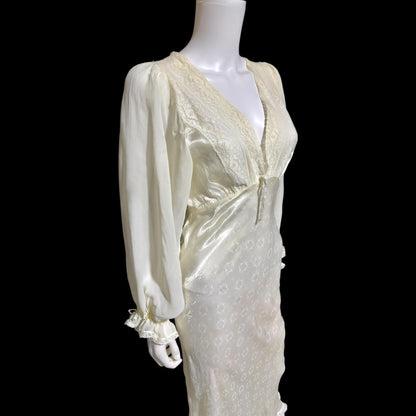 FEMICRAFT vintage 1930s nightgown dress, shimmering pearly white liquid satin sheath lingerie gown