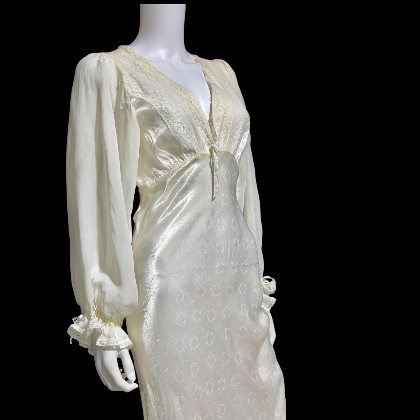 FEMICRAFT vintage 1930s nightgown dress, shimmering pearly white liquid satin sheath lingerie gown