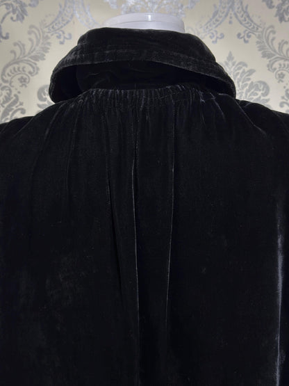 1930s Vintage Velvet Evening Jacket, Black Silk Velvet Swing Cocktail Coat