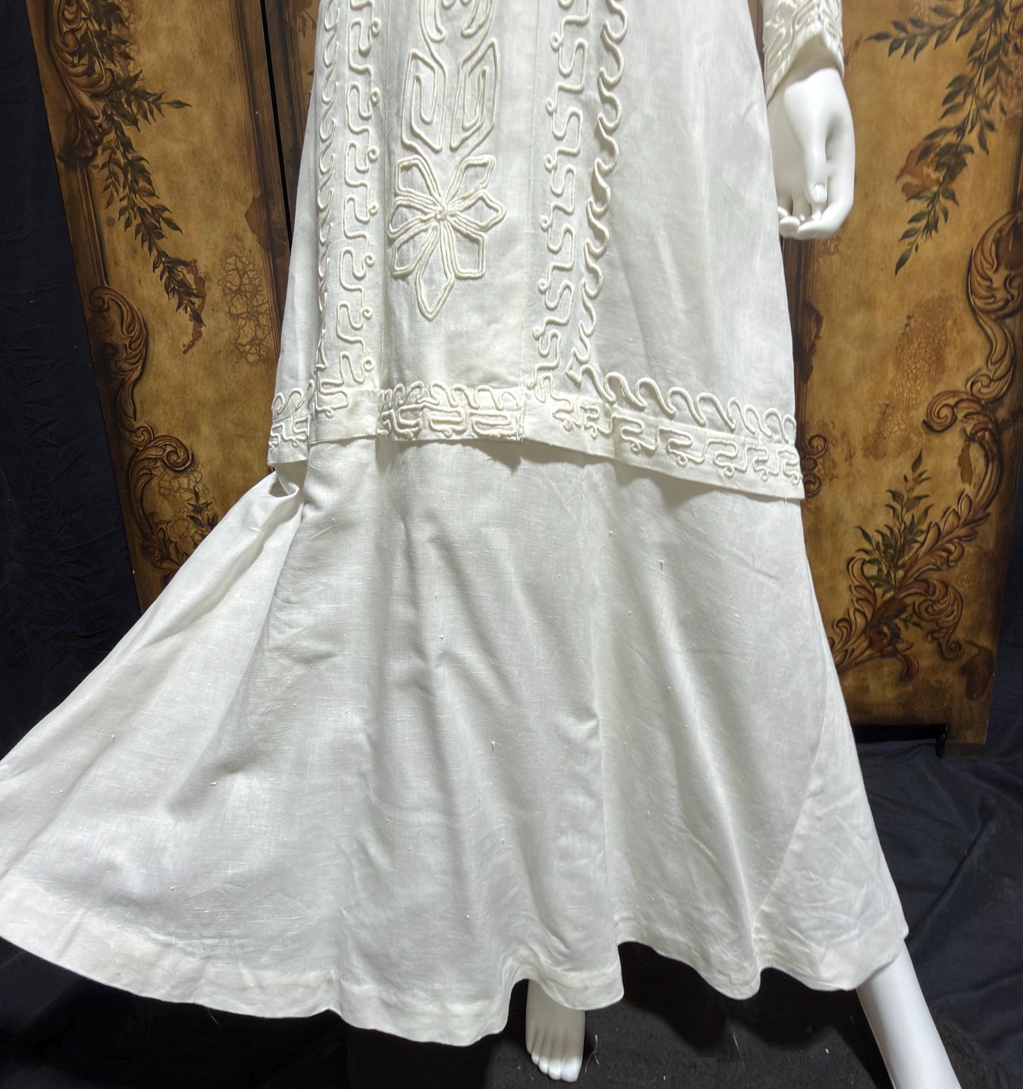 1900s Edwardian wedding dress, Vintage white cotton high neck soutache gown