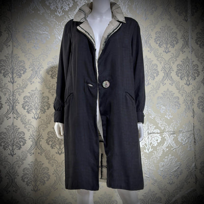 MR BLACKWELL CUSTOM Vintage 1960s linen coat, Black linen silk combo Spring Dress coat