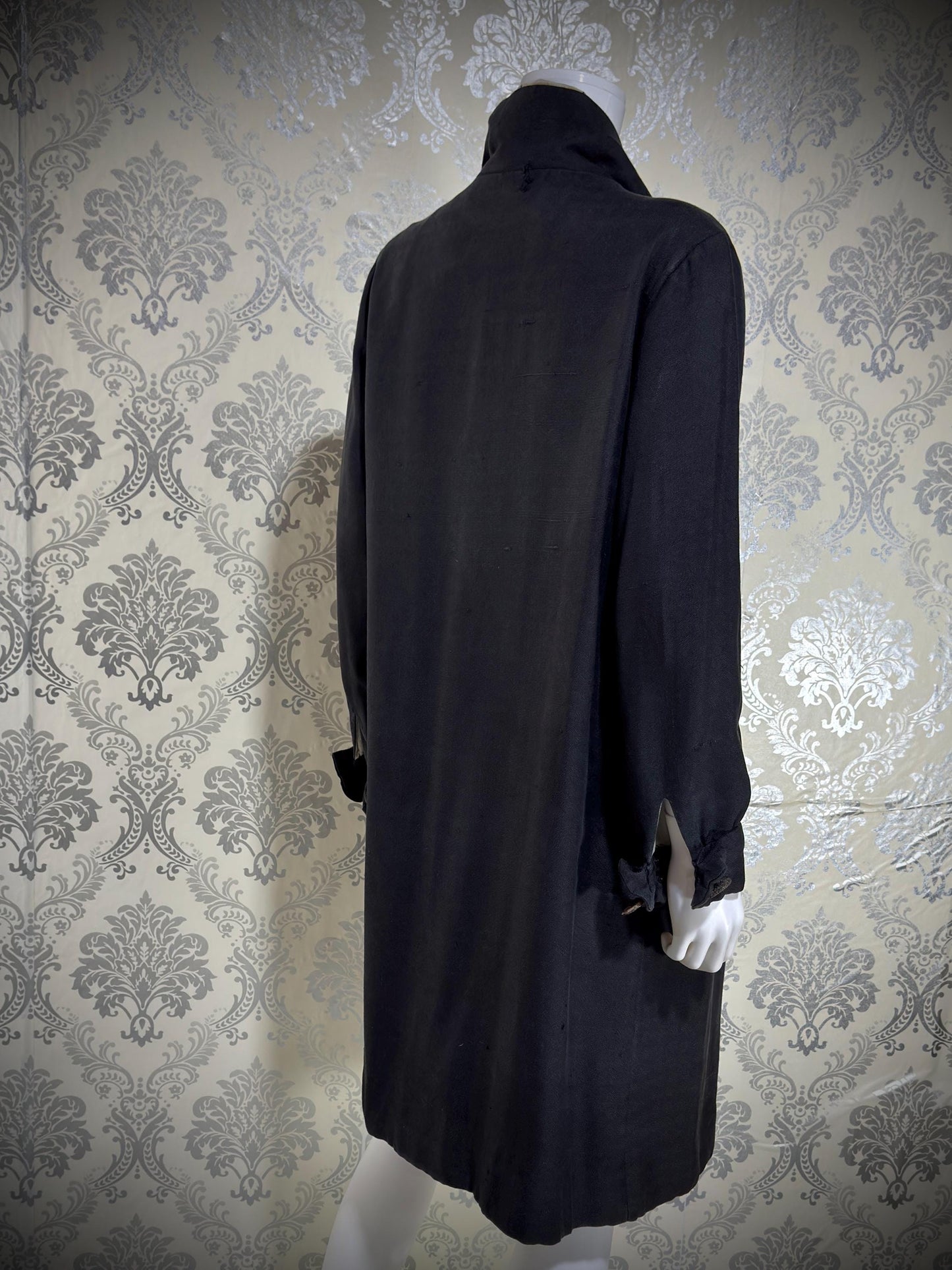 MR BLACKWELL CUSTOM Vintage 1960s linen coat, Black linen silk combo Spring Dress coat