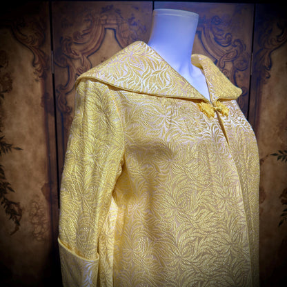 MARTYS Vintage 1950s evening swing coat, Yellow silk jacquard Easter Spring Dress coat