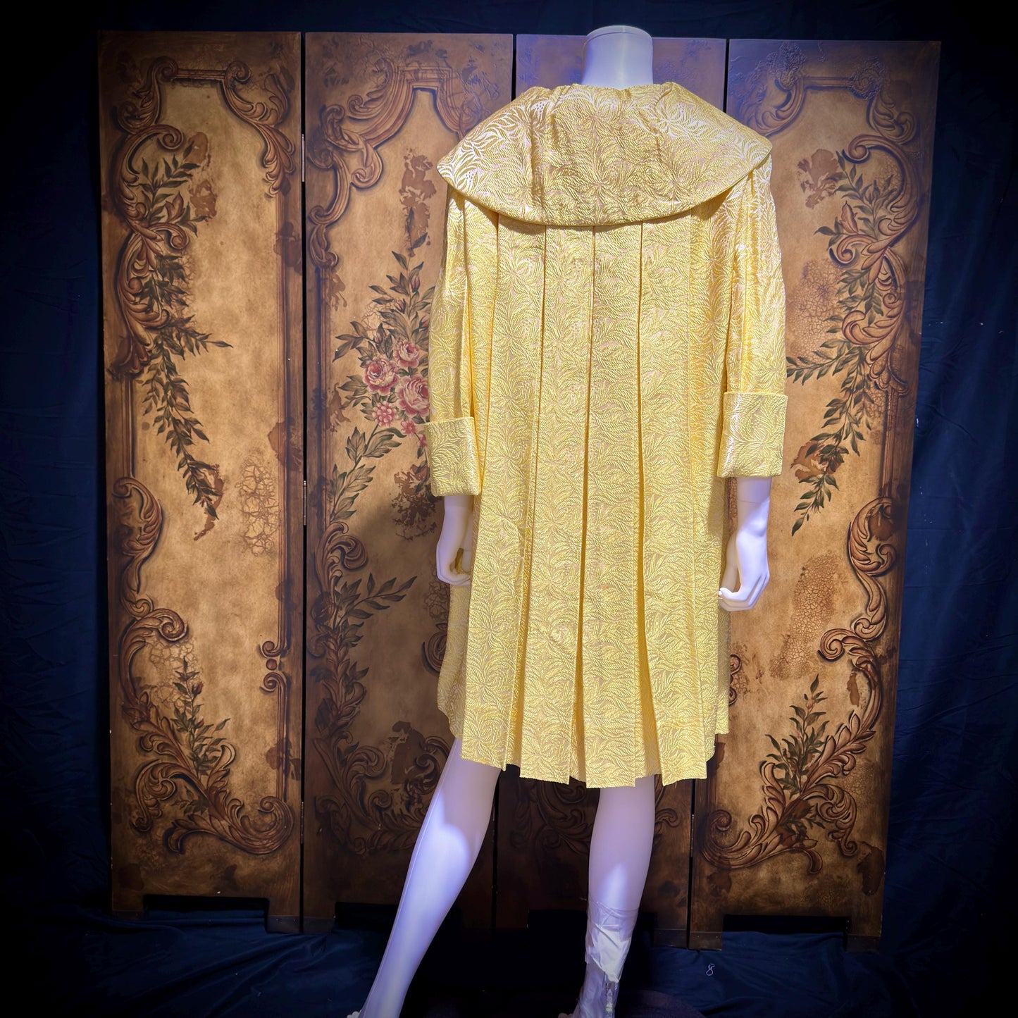 MARTYS Vintage 1950s evening swing coat, Yellow silk jacquard Easter Spring Dress coat