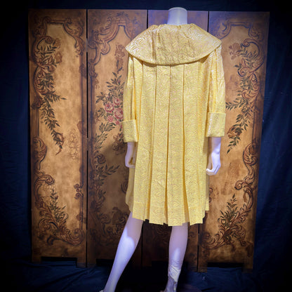 MARTYS Vintage 1950s evening swing coat, Yellow silk jacquard Easter Spring Dress coat