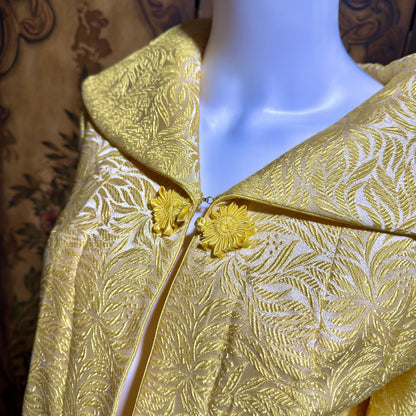 MARTYS Vintage 1950s evening swing coat, Yellow silk jacquard Easter Spring Dress coat