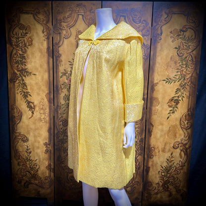 MARTYS Vintage 1950s evening swing coat, Yellow silk jacquard Easter Spring Dress coat