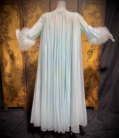 LUCIE ANN Claire Sandra peignoir set, vintage 1960s frothy blue marabou lingerie gown