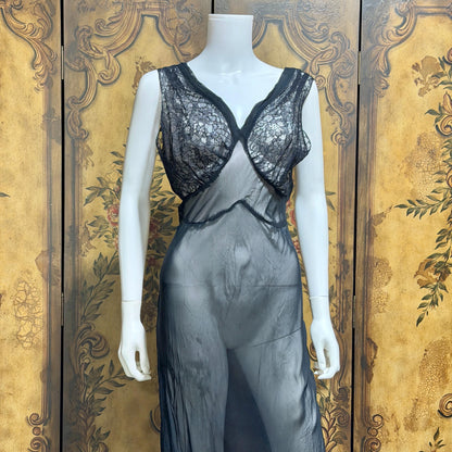 WEISMAN vintage 1930s Nightgown slip dress, sheer sultry black night lingerie dress