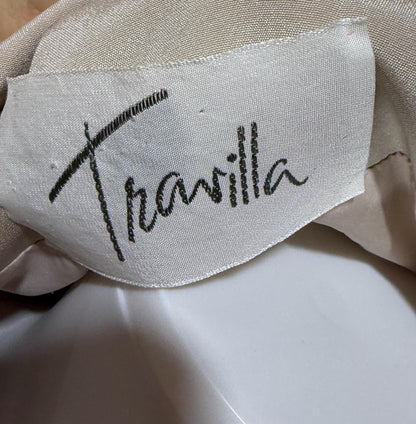 TRAVILLA vintage 1980s swing coat jacket, taupe ruffled car coat