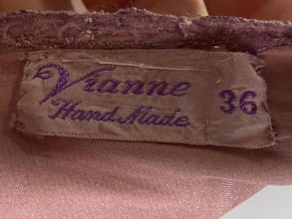 VIANNE vintage 1940s Silk Nightgown slip dress, dusty plum bias cut lace lingerie dress