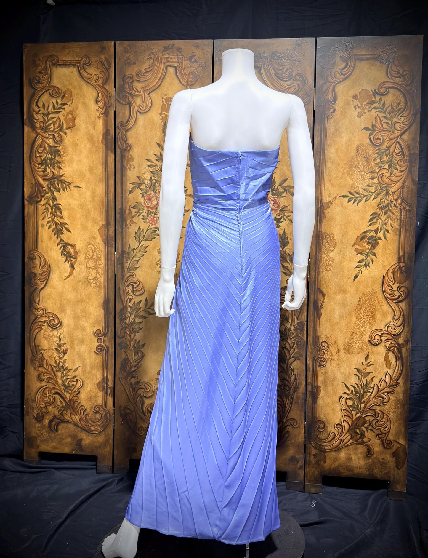 TRAVILLA vintage evening dress gown, for DuValls 1970s Periwinkle strapless gown
