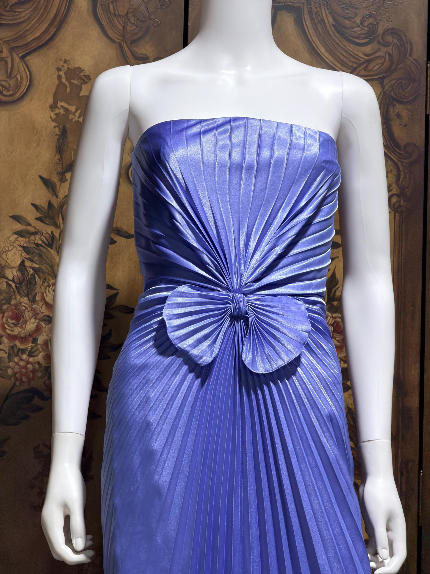 TRAVILLA vintage evening dress gown, for DuValls 1970s Periwinkle strapless gown