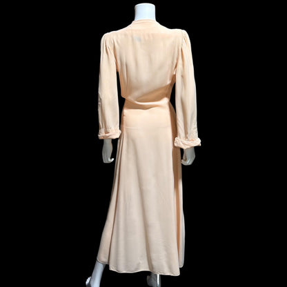 1940s vintage dressing gown robe, LYN DELLE powder pink zip front lingerie dress