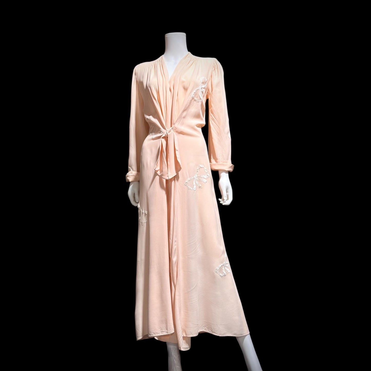 1940s vintage dressing gown robe, LYN DELLE powder pink zip front lingerie dress
