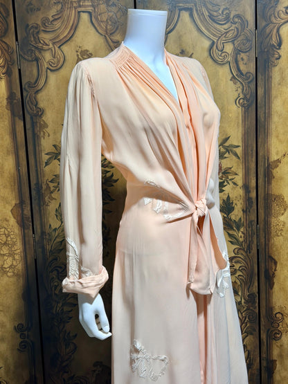 1940s vintage dressing gown robe, LYN DELLE powder pink zip front lingerie dress