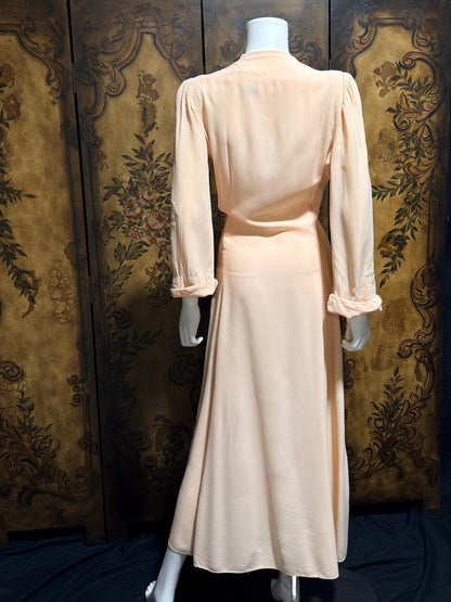 1940s vintage dressing gown robe, LYN DELLE powder pink zip front lingerie dress