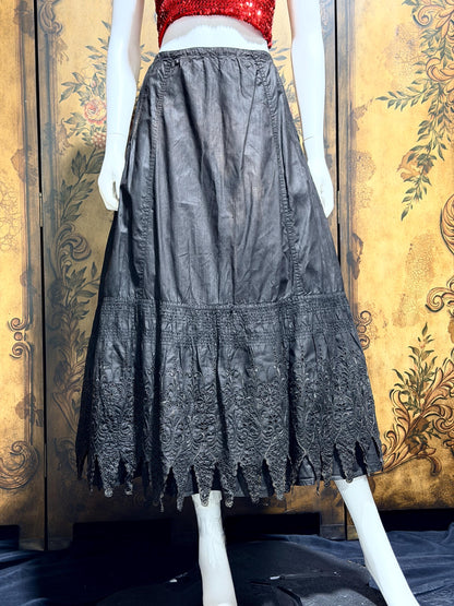 1900s Vintage Victorian petticoat, Black eyelet Antique polished cotton maxi skirt