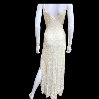 CLAIRE PETTIBONE, Y2K vintage nightgown slip dress, creamy white lace bridal wedding night gown
