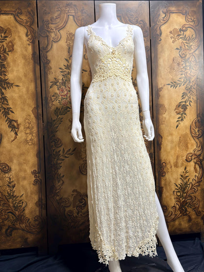 CLAIRE PETTIBONE, Y2K vintage nightgown slip dress, creamy white lace bridal wedding night gown
