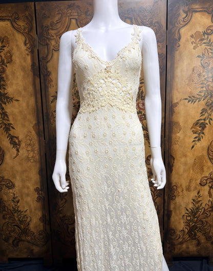 CLAIRE PETTIBONE, Y2K vintage nightgown slip dress, creamy white lace bridal wedding night gown