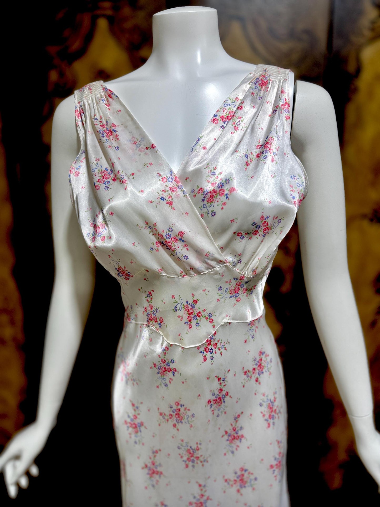 1940s vintage Nightgown slip dress, Bias Cut floral print Lingerie dress