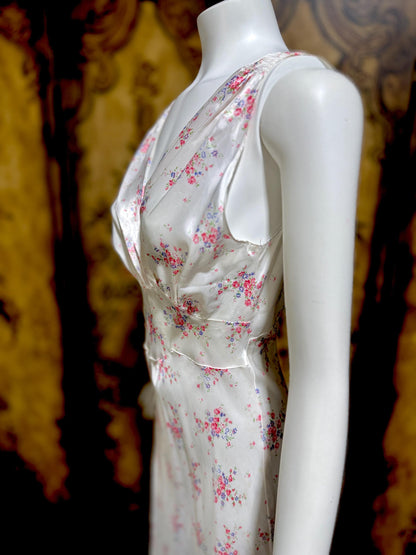 1940s vintage Nightgown slip dress, Bias Cut floral print Lingerie dress