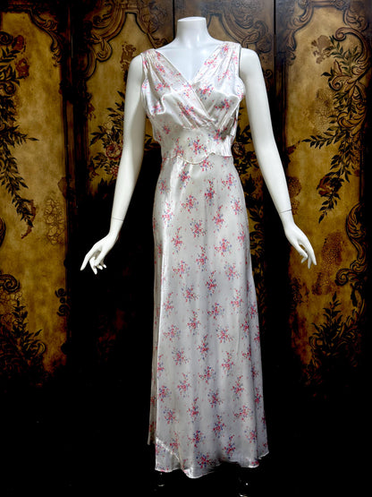 1940s vintage Nightgown slip dress, Bias Cut floral print Lingerie dress