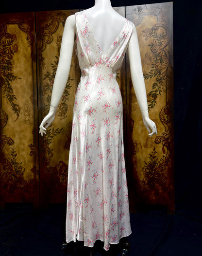 1940s vintage Nightgown slip dress, Bias Cut floral print Lingerie dress