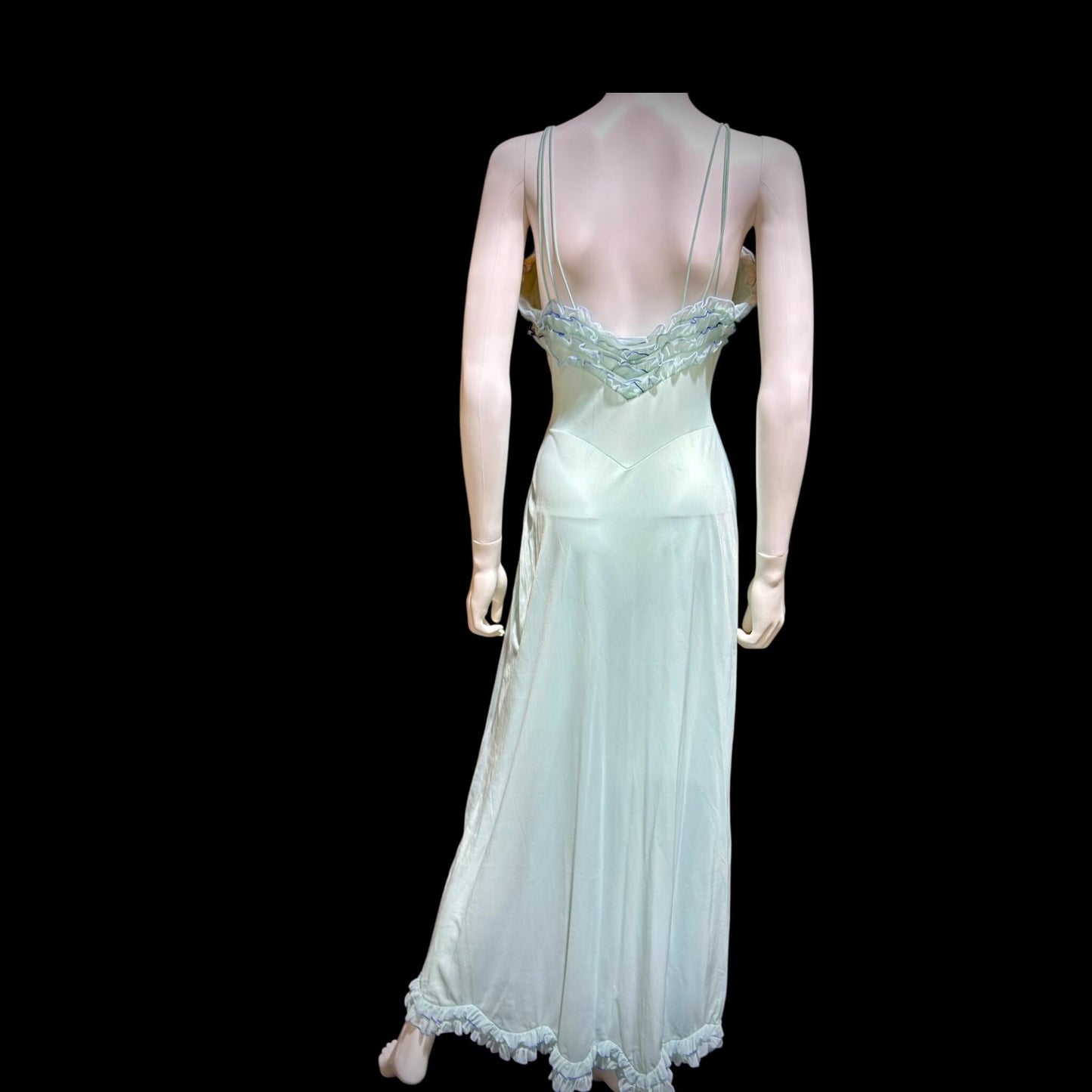 VANITY FAIR vintage nightgown slip dress, 1960s Aqua Blue nylon ruffle lingerie gown