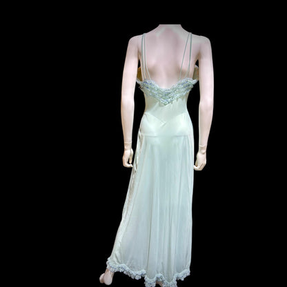 VANITY FAIR vintage nightgown slip dress, 1960s Aqua Blue nylon ruffle lingerie gown