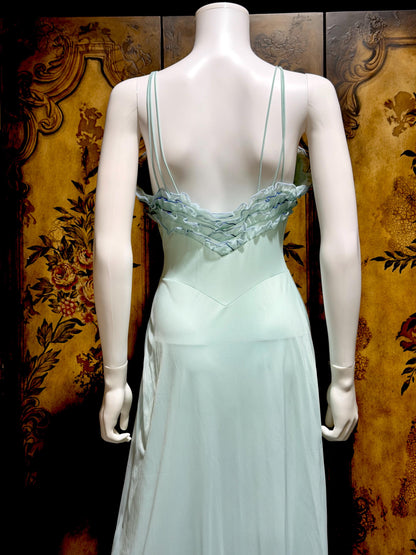 VANITY FAIR vintage nightgown slip dress, 1960s Aqua Blue nylon ruffle lingerie gown