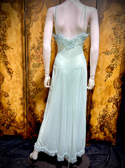 VANITY FAIR vintage nightgown slip dress, 1960s Aqua Blue nylon ruffle lingerie gown