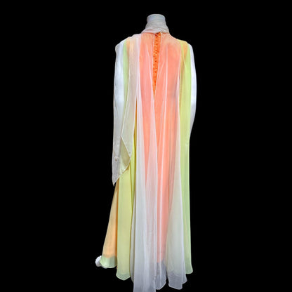 TRAVILLA vintage evening dress gown, 1960s Sorbet Chiffon Cape Dress
