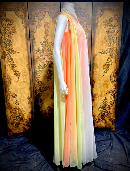 TRAVILLA vintage evening dress gown, 1960s Sorbet Chiffon Cape Dress