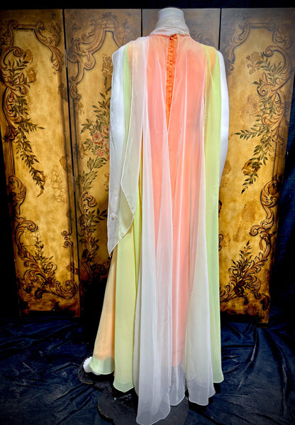 TRAVILLA vintage evening dress gown, 1960s Sorbet Chiffon Cape Dress